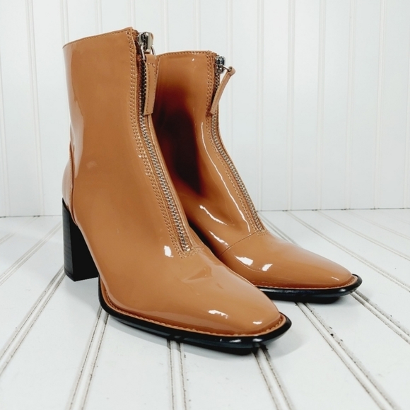 Nordstrom Open Edit Chloe Boots Vegan Patent Leather Chunky Square Toe B… - Picture 2 of 10